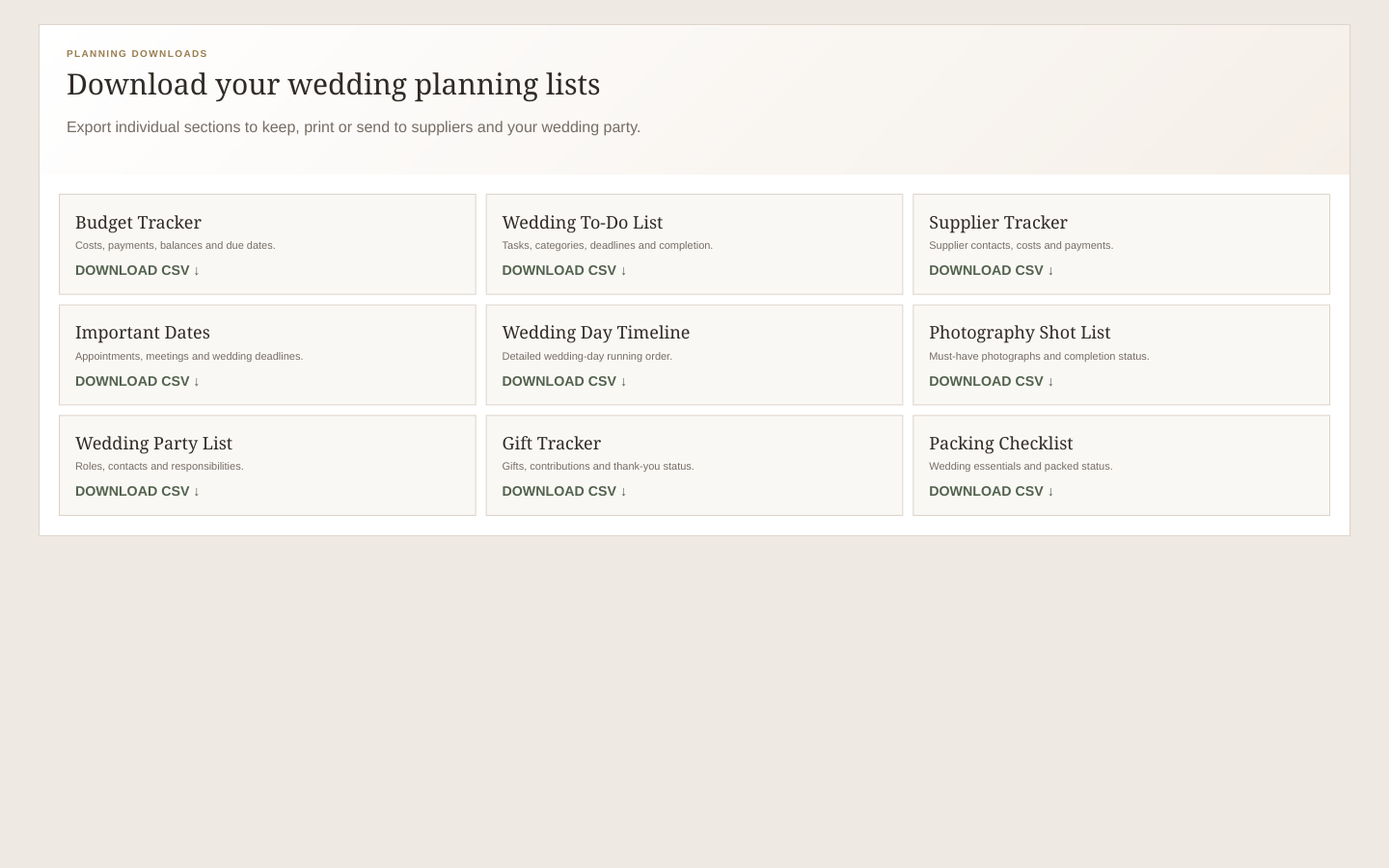 Wedding planning downloads